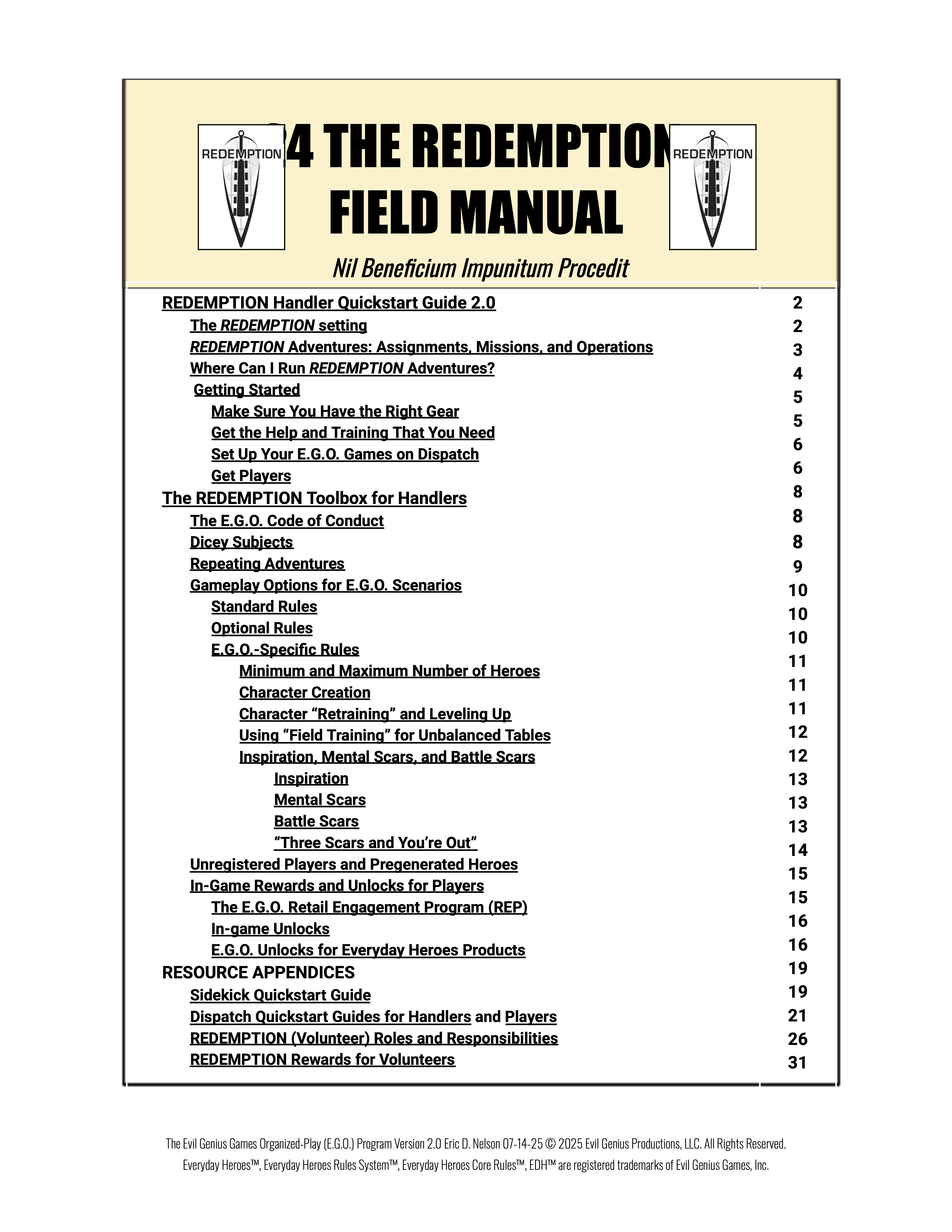 The REDEMPTION Field Manual 2.0 - Includes new Dispatch Guide, revised Gameplay Options, and more!